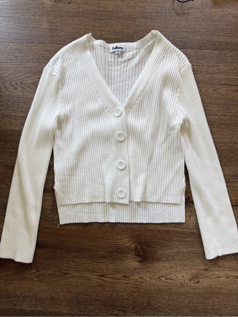 Verge Girl Cream Ribbed Button-Up Cardigan
